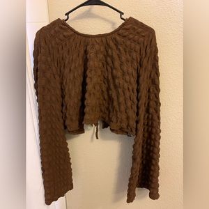 Bubble Textured Long Sleeve Tie Back Top